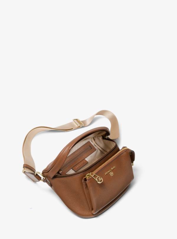 Damske Crossbody Kabelka Michael Kors Slater Medium Pebbled Leather Sling Pack Hnede - Kabelky Michael Kors Slevy | UZDHK-2563